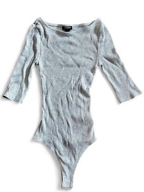 Express Light Gray Ribbed Scoop-Neck Bodysuit Sz XS